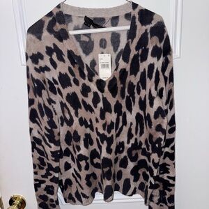 Leopard Print Cashmere V-Neck Sweater